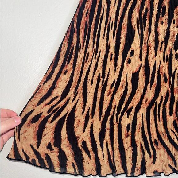 Ganni Animal Print Midi Skirt Black/Orange Tan Elastic Waist Size 34 Small - Picture 4 of 7